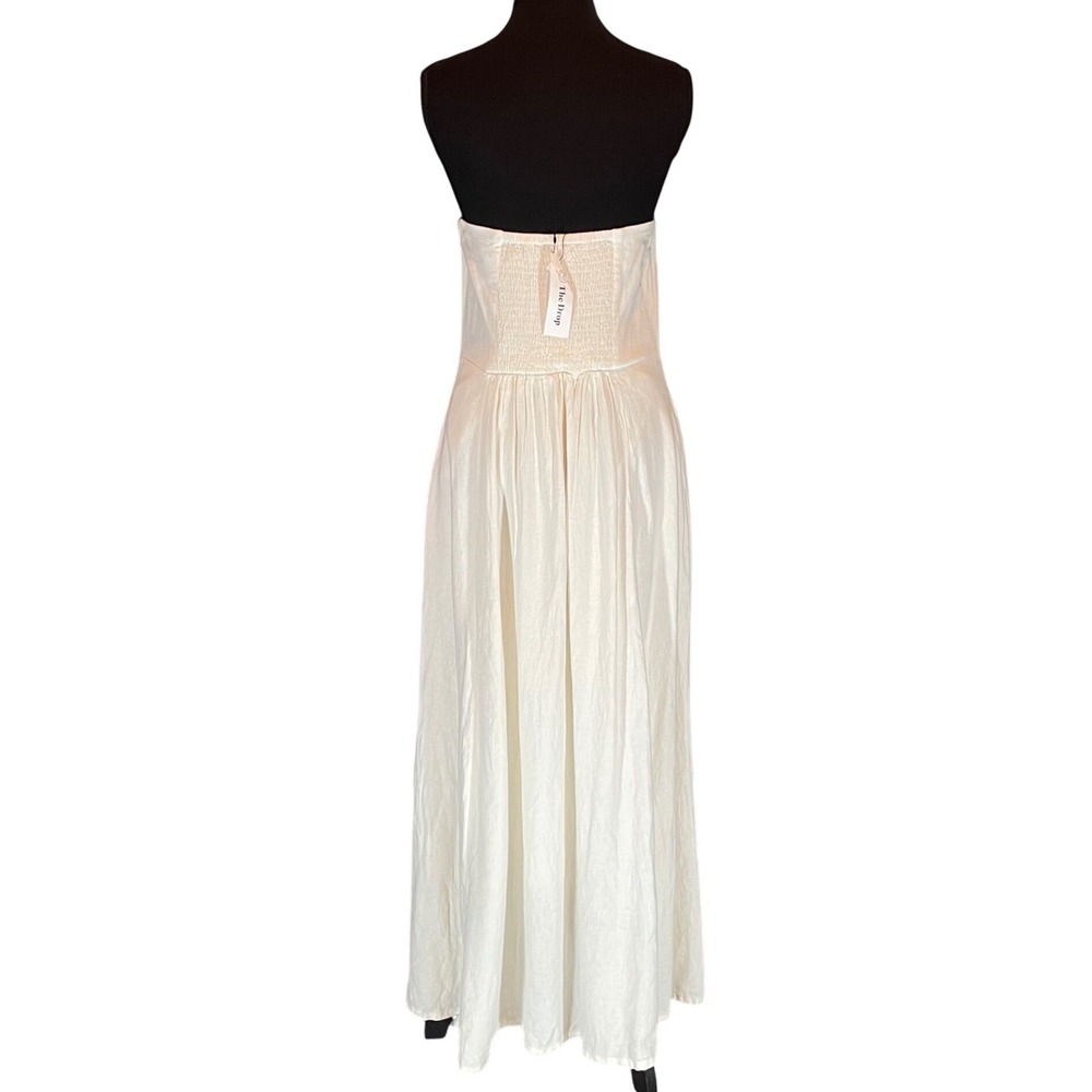 The Drop Carlota Strapless Linen Blend Midi Dress Ivory White Smocked Back M NEW - Picture 2 of 7